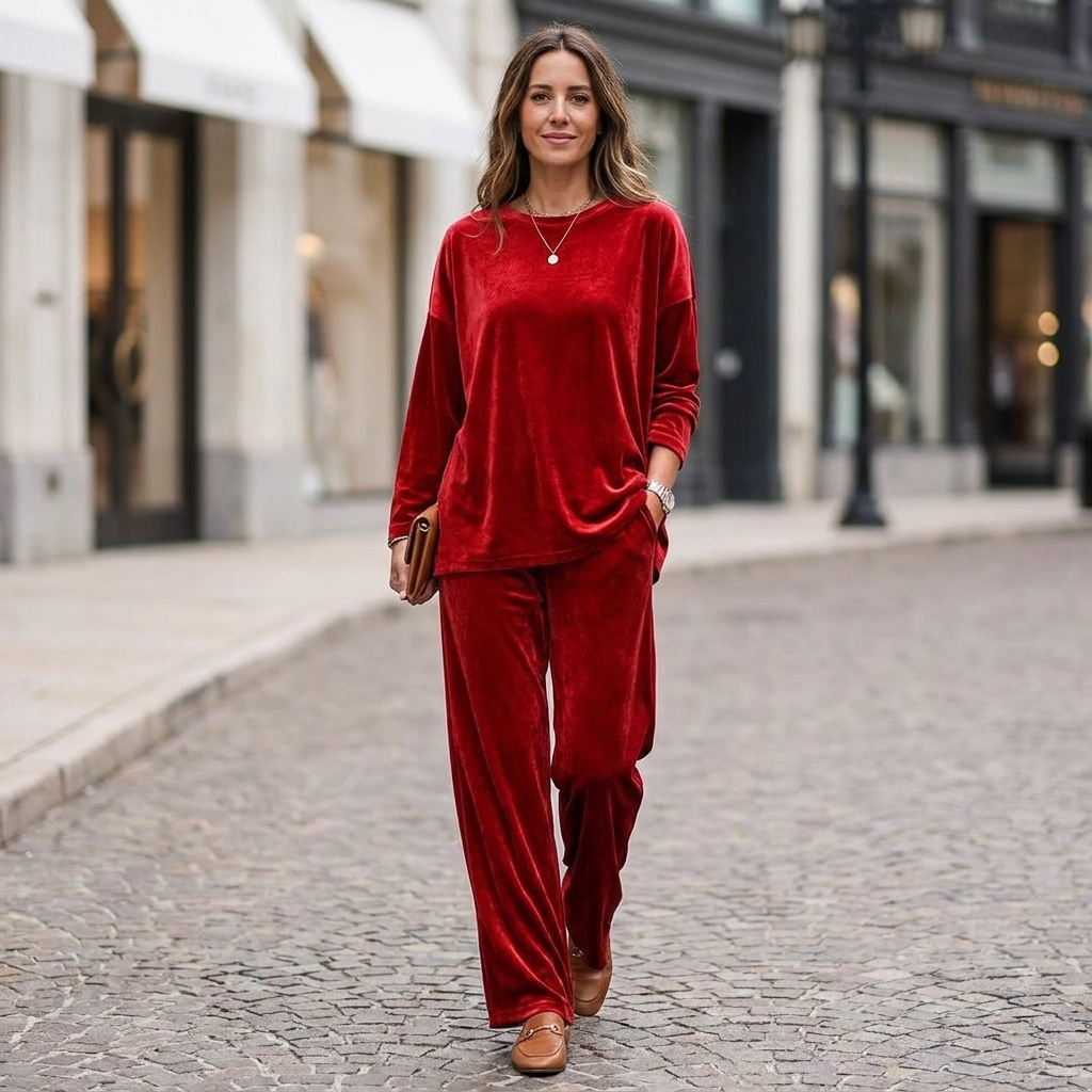 Women's Velvet Wide Leg Two-Piece Set