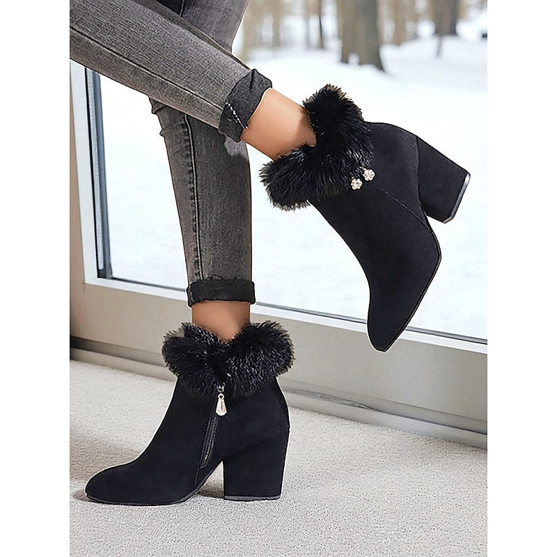 Harper & Wells Women's Claire Fur-Trimmed Block Heel Ankle Boots