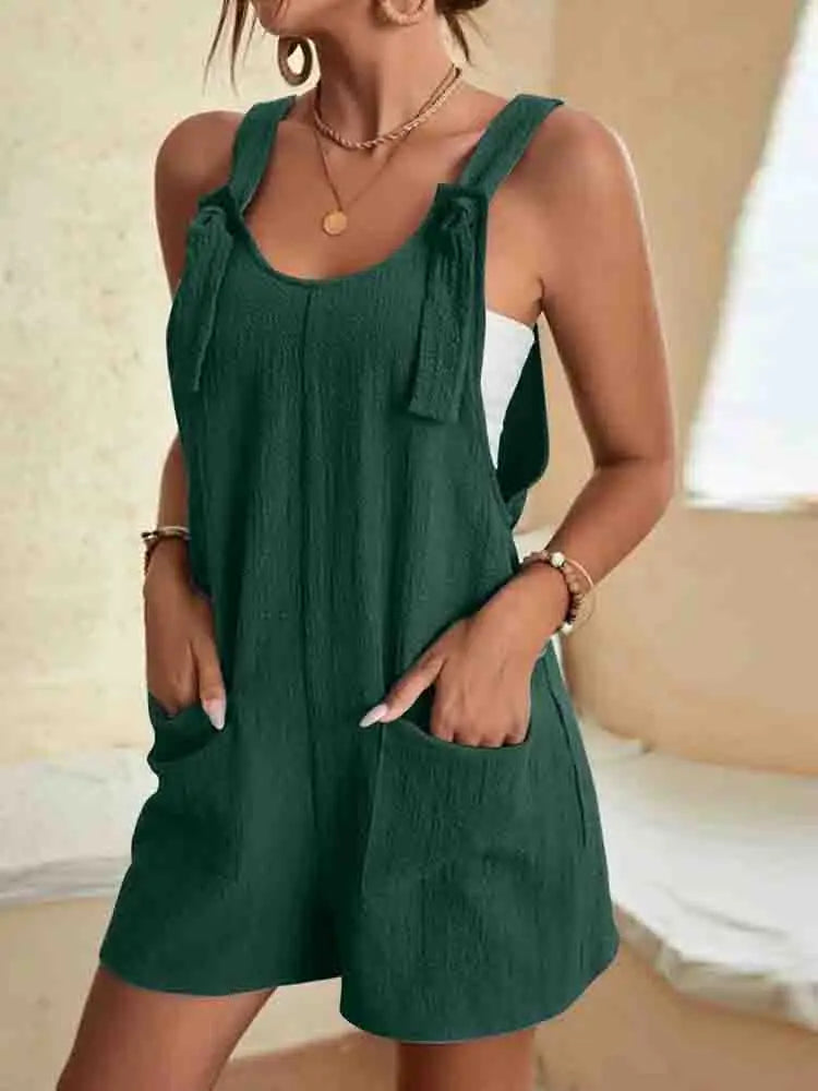 Mayberry Daisy Women's Casual Tie-Strap Romper Shorts Relaxed Fit