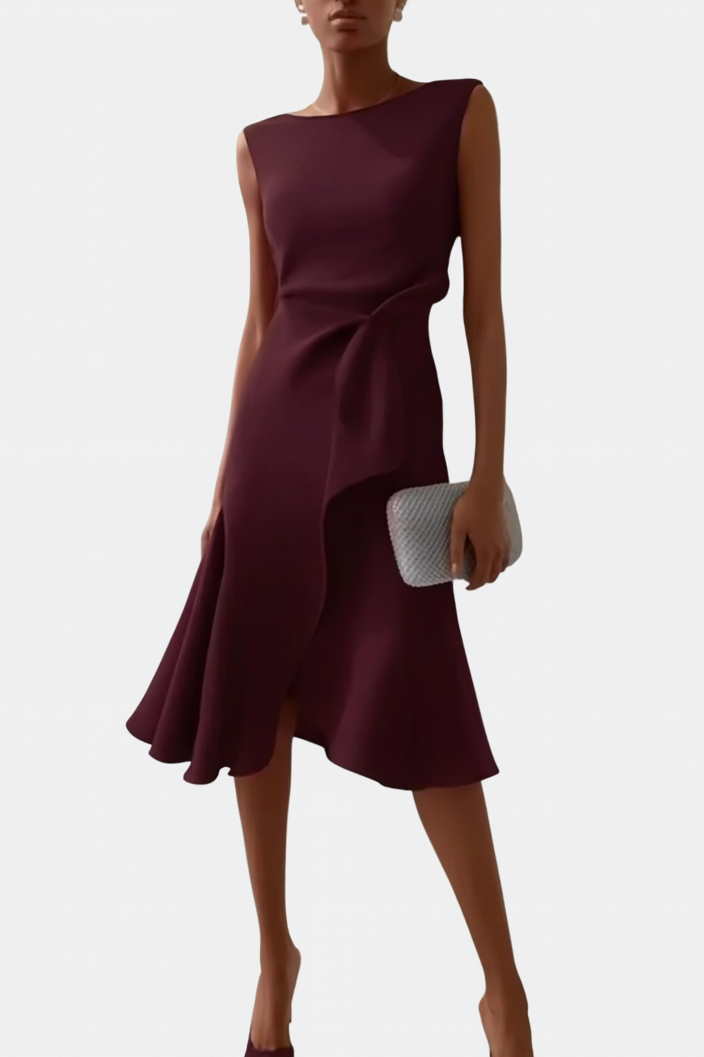 LumiNovi Asymmetric Draped Midi Dress Sleeveless Lightweight