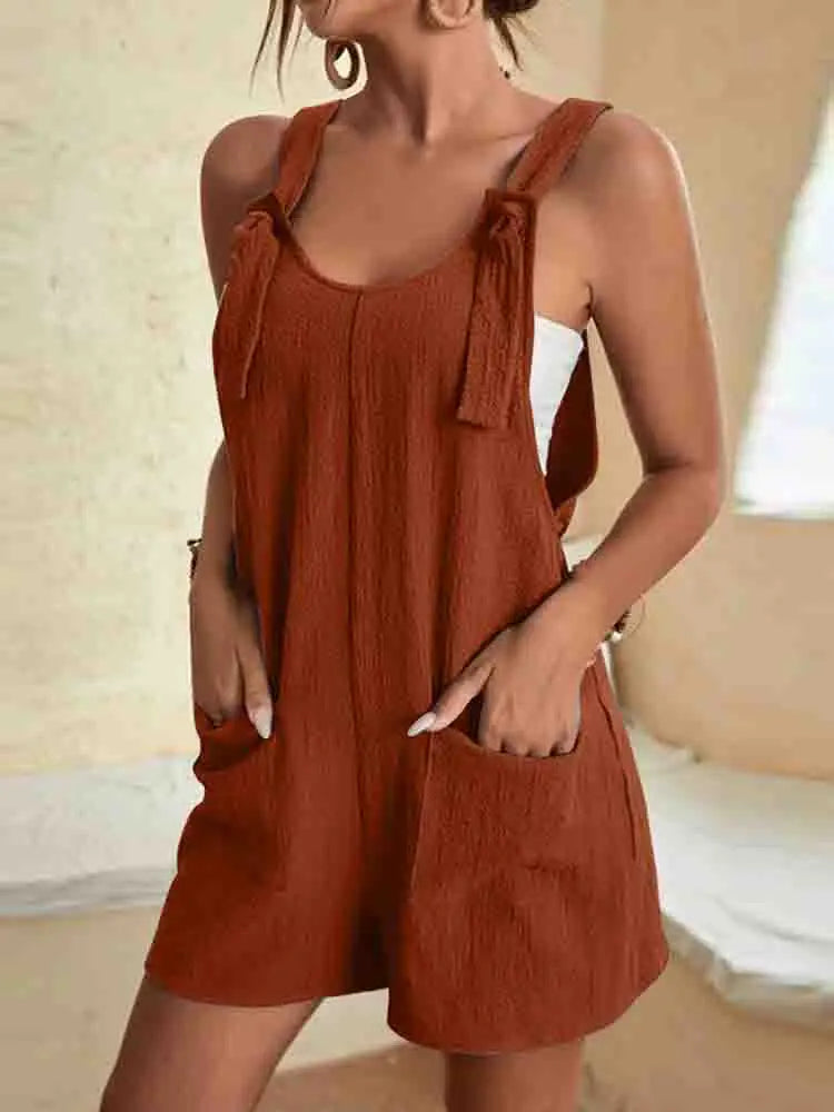 Mayberry Daisy Women's Casual Tie-Strap Romper Shorts Relaxed Fit