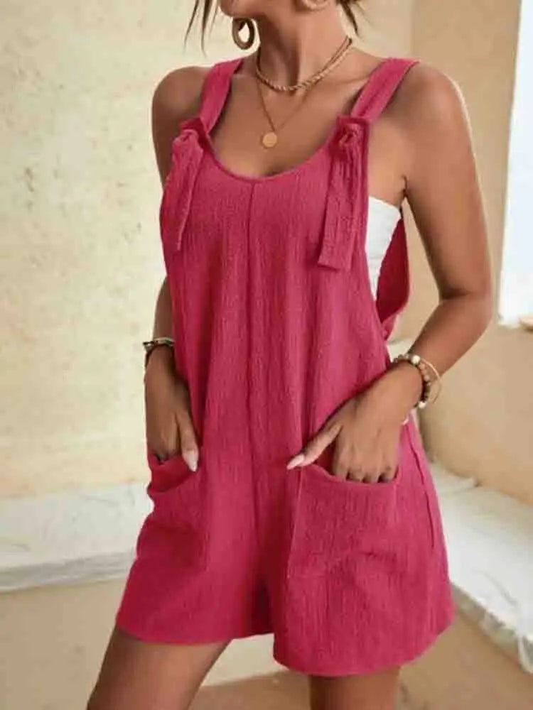 Mayberry Daisy Women's Casual Tie-Strap Romper Shorts Relaxed Fit