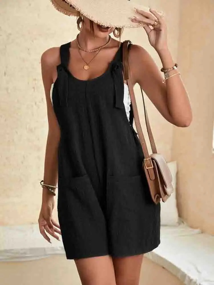 Mayberry Daisy Women's Casual Tie-Strap Romper Shorts Relaxed Fit
