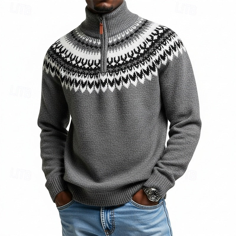 Haven Beck Men's Barnaby Patterned Quarter Zip Sweater