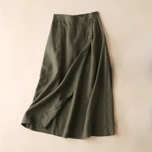 Haven Beck Melissa A-Line Linen Skirt Mid-Calf Wrap