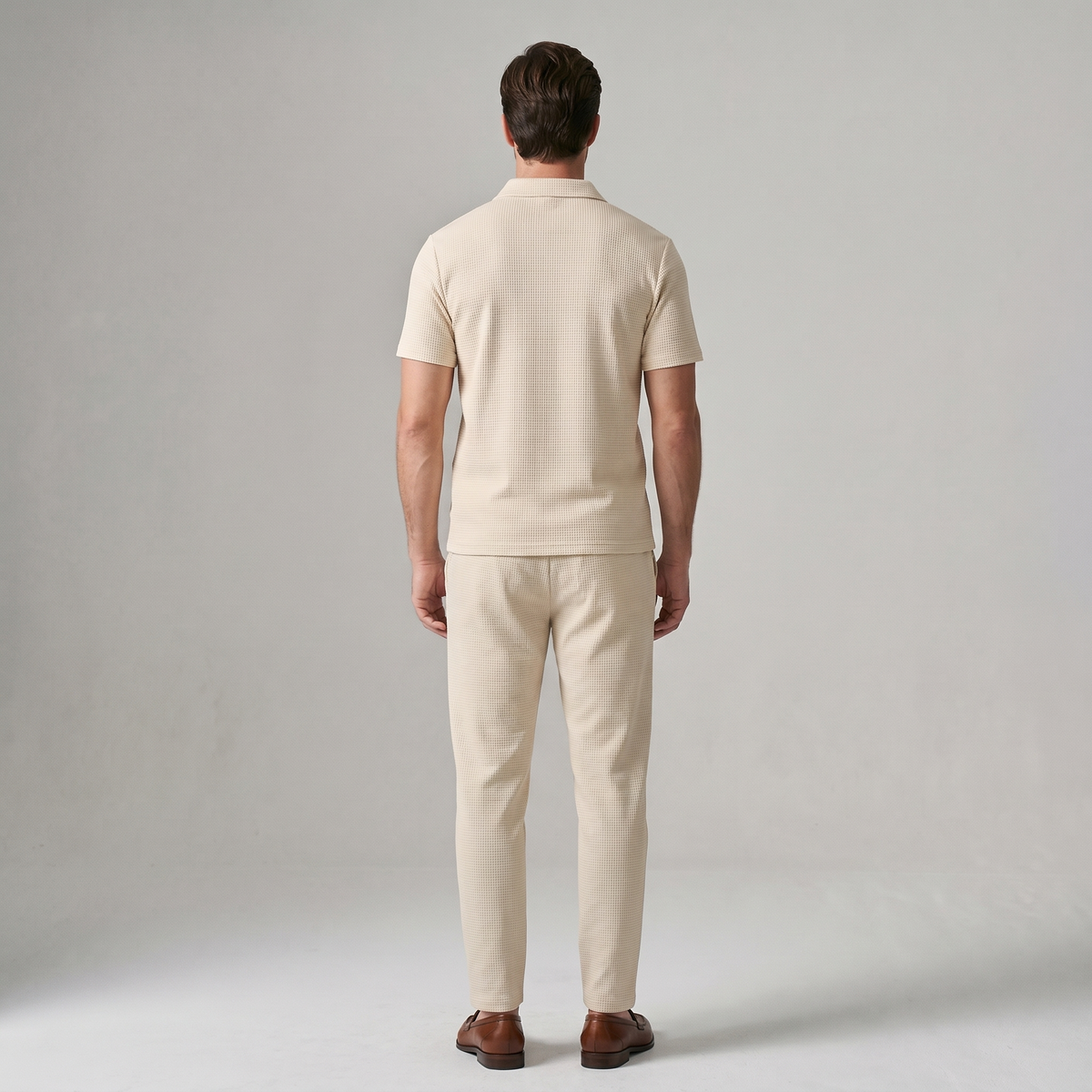 Men's Waffle-Knit Zip Polo And Trousers Set
