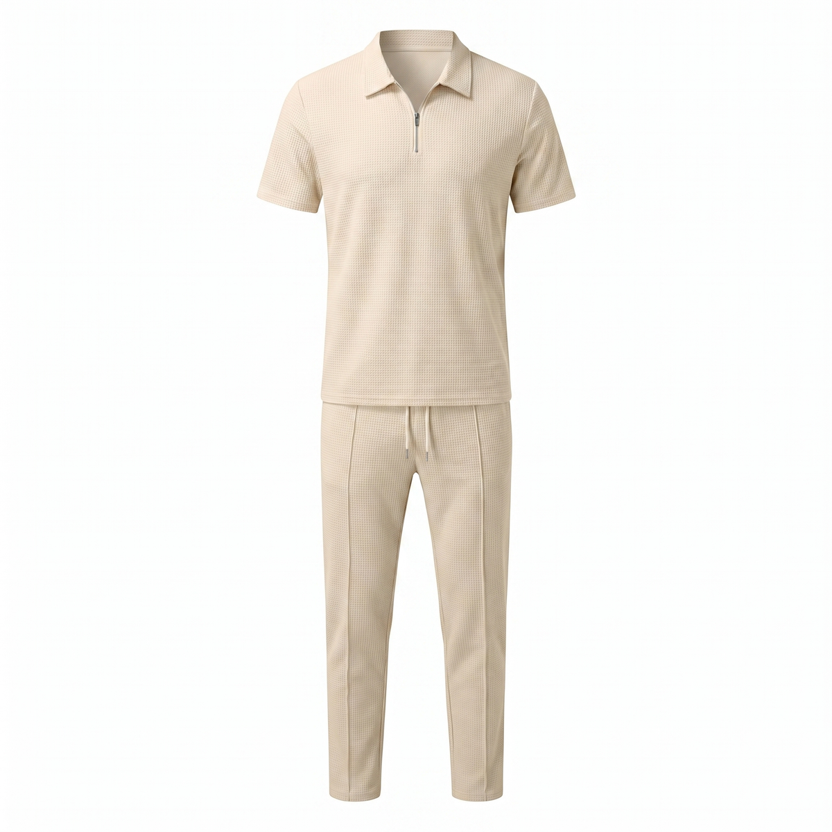 Men's Waffle-Knit Zip Polo And Trousers Set