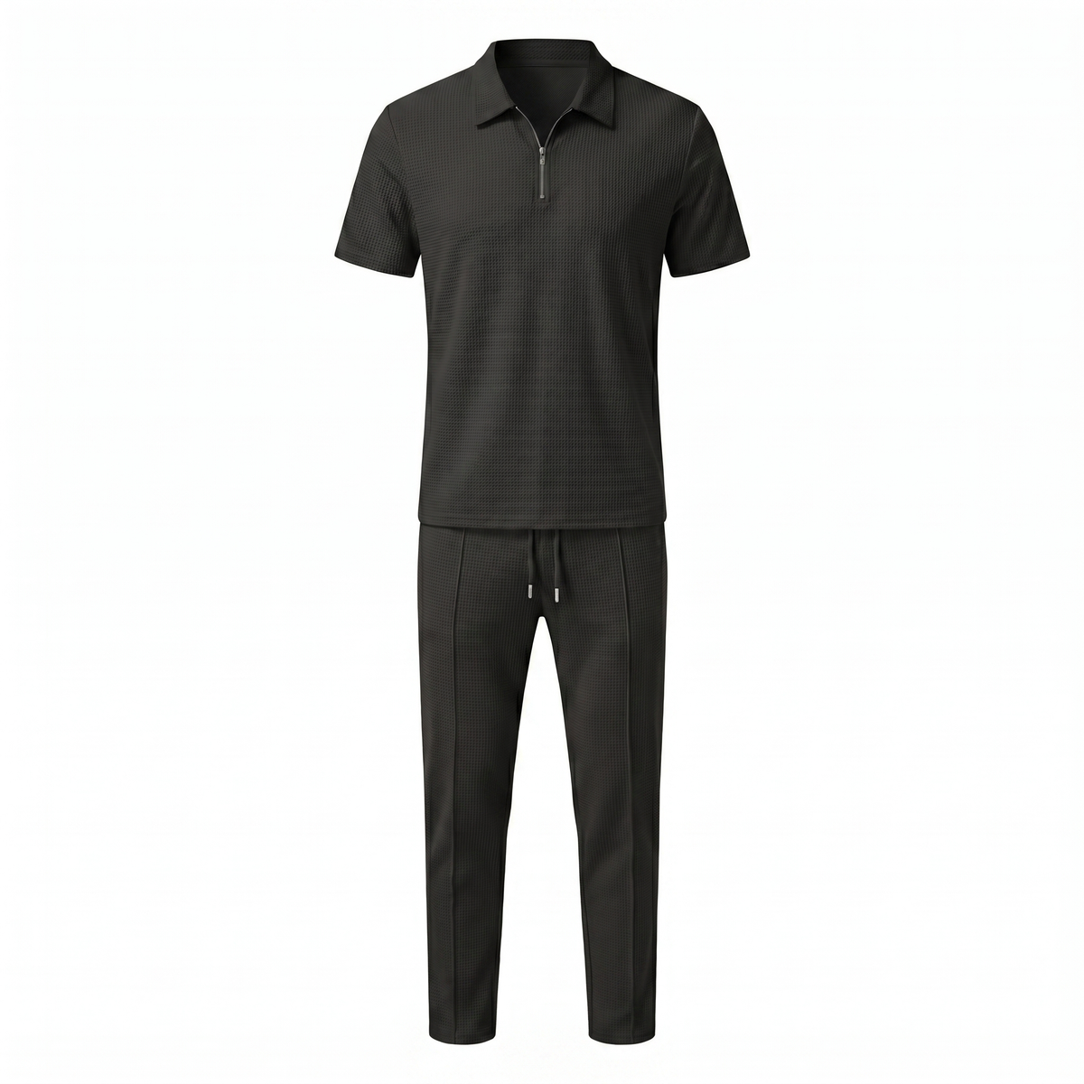 Men's Waffle-Knit Zip Polo And Trousers Set
