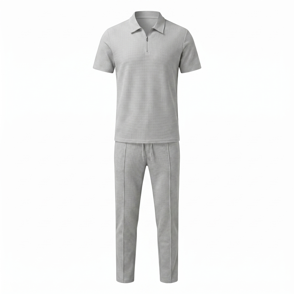 Men's Waffle-Knit Zip Polo And Trousers Set