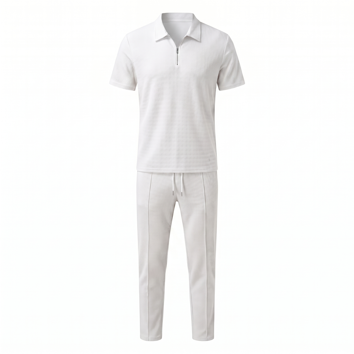 Men's Waffle-Knit Zip Polo And Trousers Set