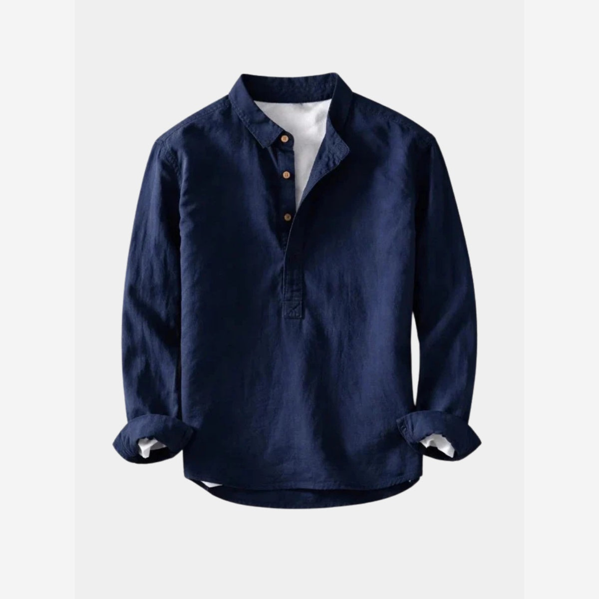Men's Linen Cotton Henley Shirt Long Sleeve Band Collar Relaxed Fit