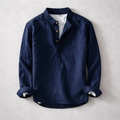 Men's Linen Cotton Henley Shirt Long Sleeve Band Collar Relaxed Fit