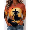 Women's Autumn Halloween Witch Graphic Long Sleeve Top