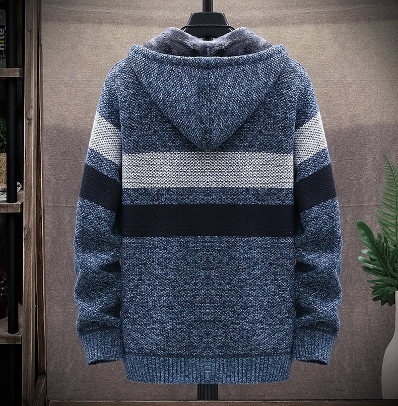 Men's Striped Fleece Zipper Hooded Jumper