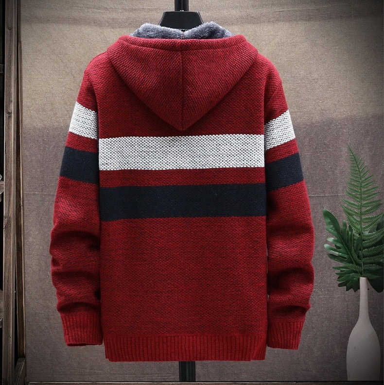 Men's Striped Fleece Zipper Hooded Jumper