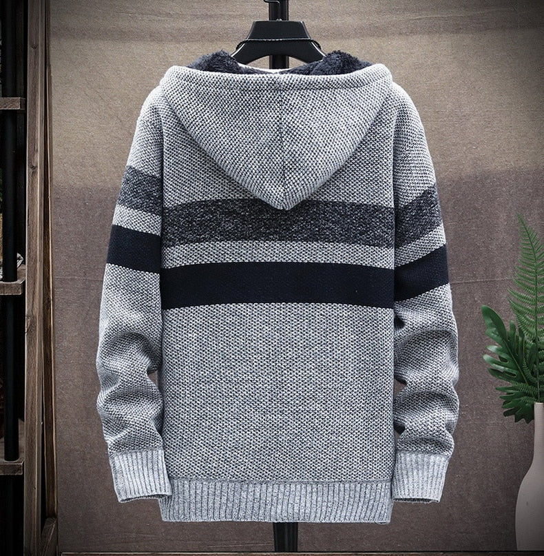 Men's Striped Fleece Zipper Hooded Jumper