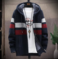 Men's Striped Fleece Zipper Hooded Jumper