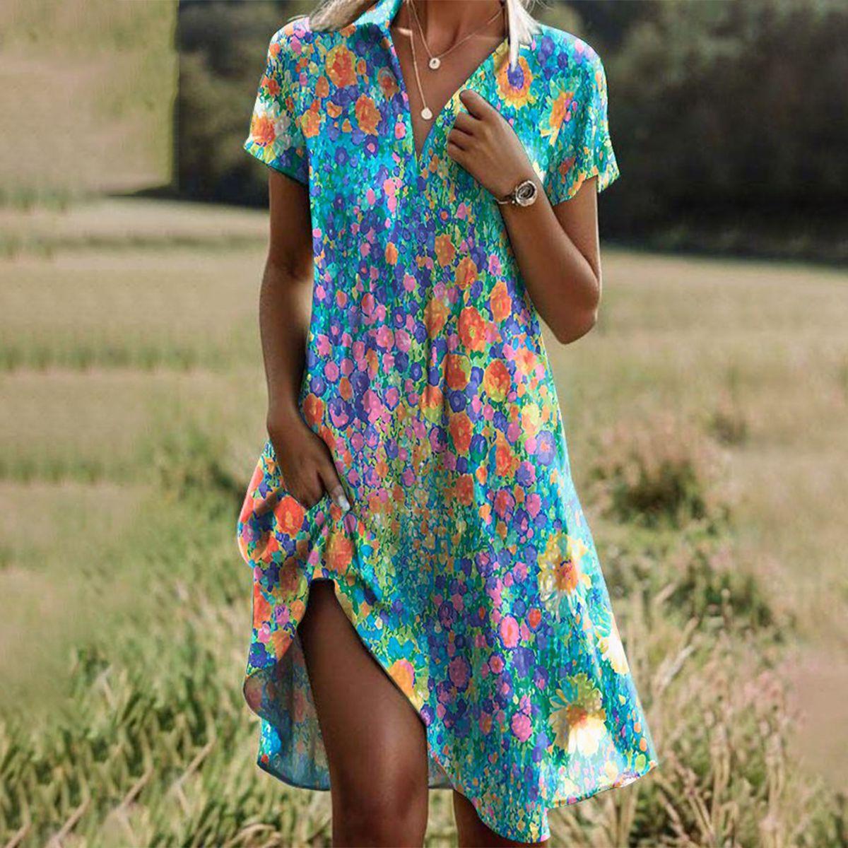 LumiNovi Boho Maxi Dress Flowing Drape Breathable Summer Casual