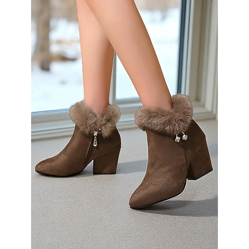 Harper & Wells Women's Claire Fur-Trimmed Block Heel Ankle Boots