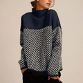 Women's Aderline Herringbone Knit Sweater Stand Collar Relaxed Fit