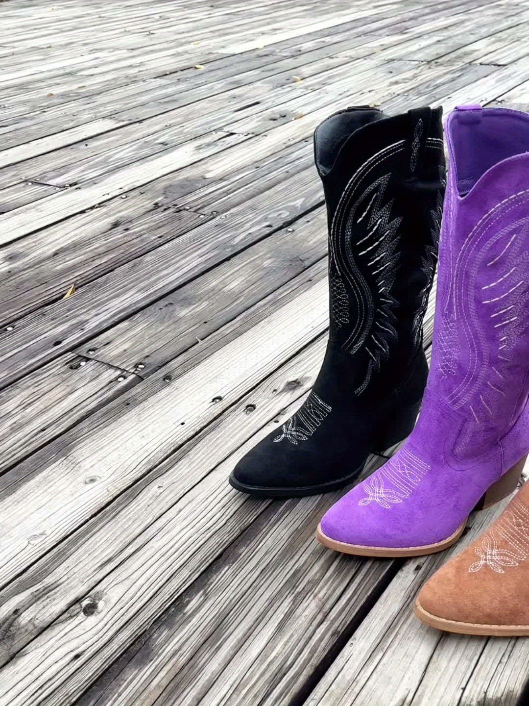 Women's Suede Western Cowboy Boots with Block Heel