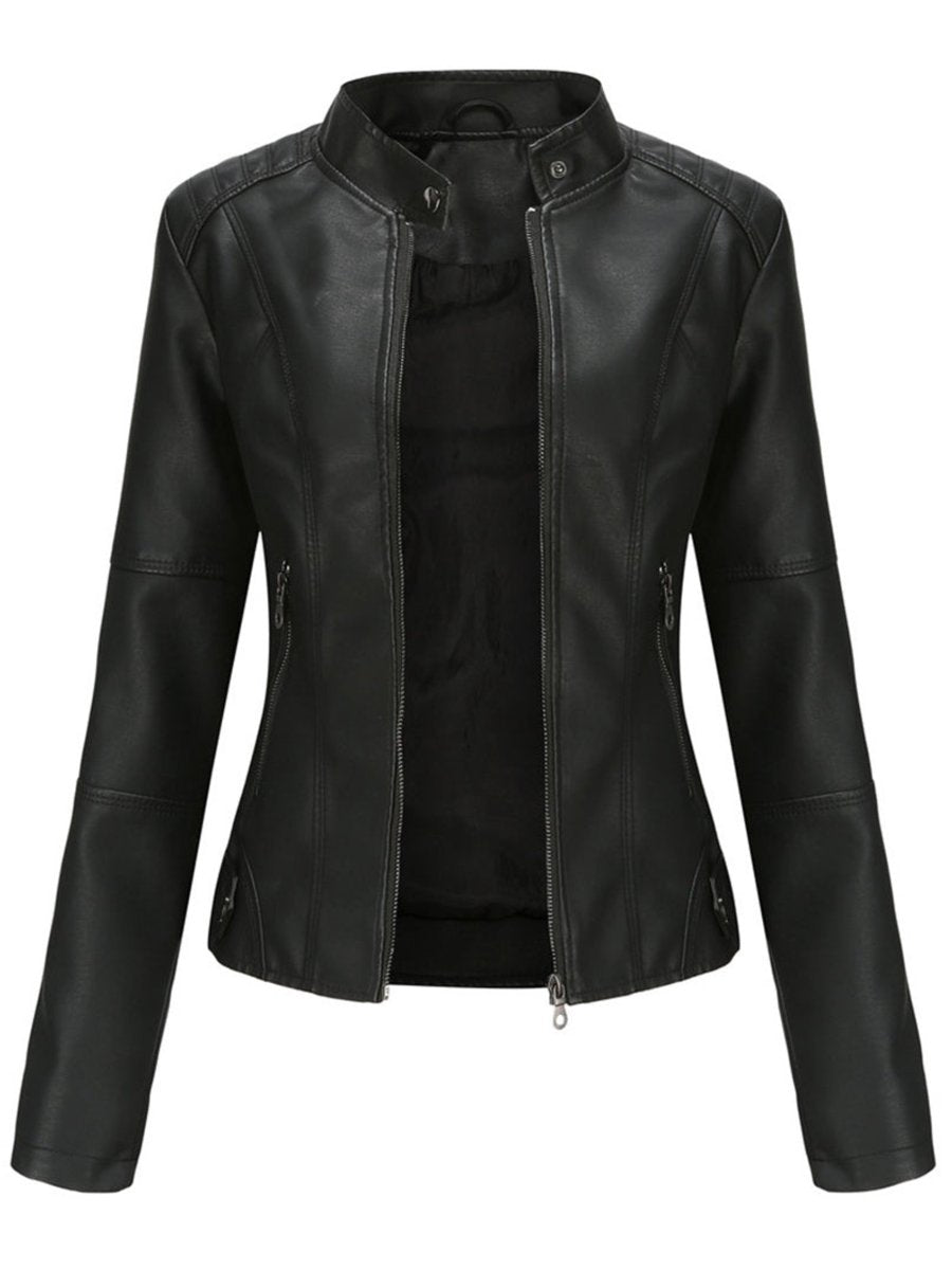 Lena Boutique Hamptons Olivia Women's Slim-Fit Faux Leather Moto Biker Jacket