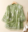 LumiNovi Floral Embroidery Long Sleeve Blouse Relaxed Fit Women's