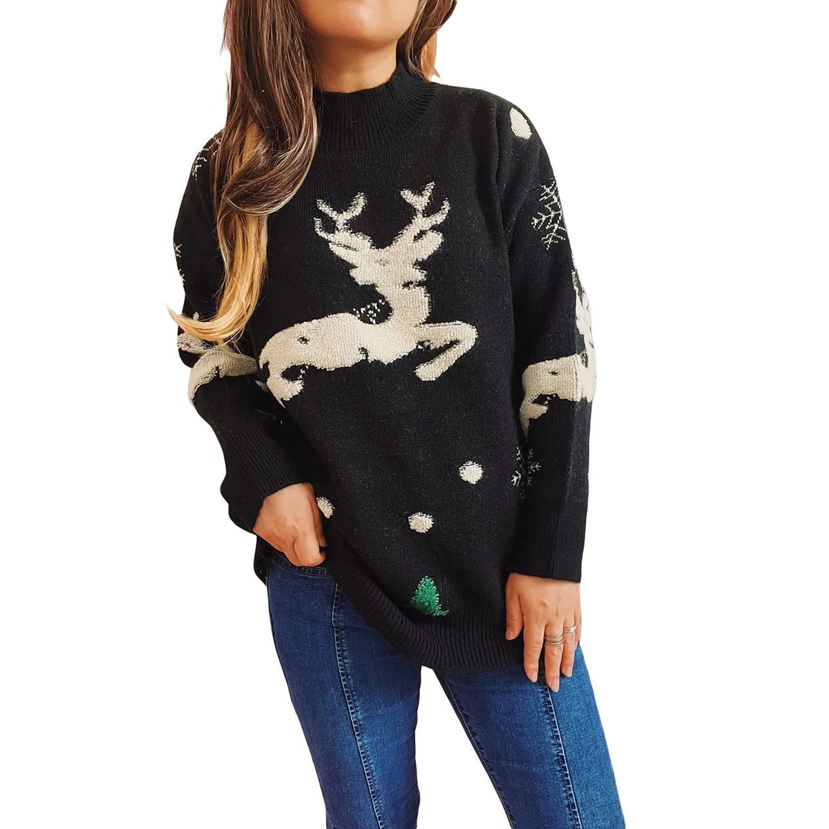 Women's Christmas Reindeer Crew Neck Knit Jumper