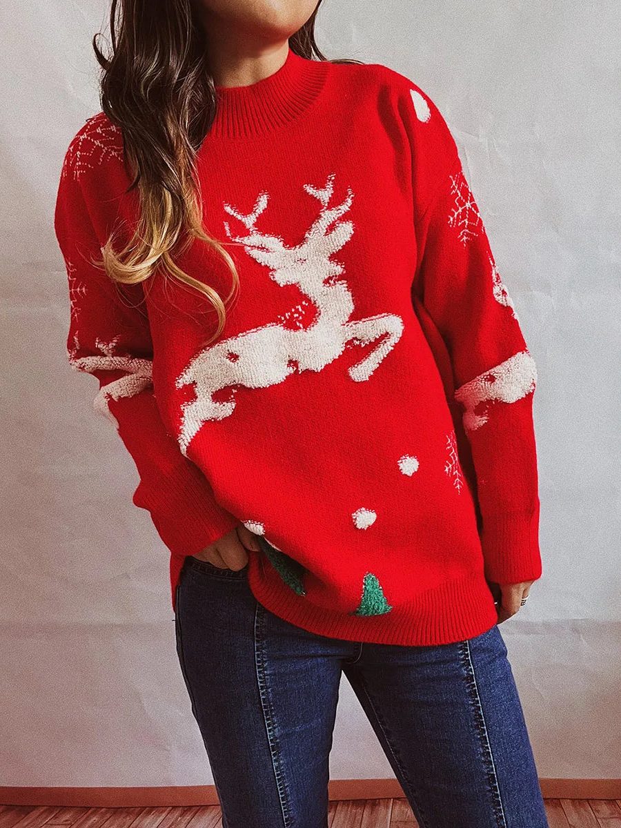 Women's Christmas Reindeer Crew Neck Knit Jumper