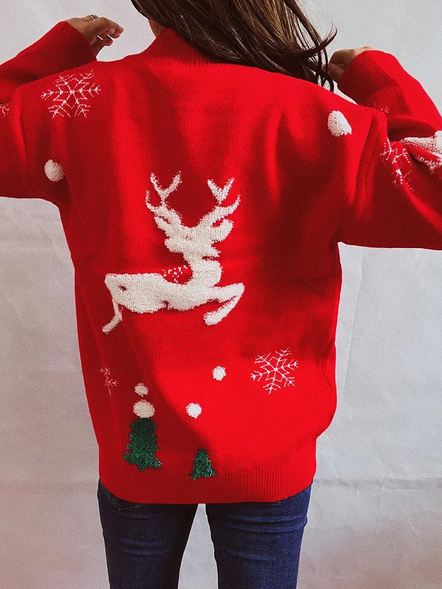 Women's Christmas Reindeer Crew Neck Knit Jumper