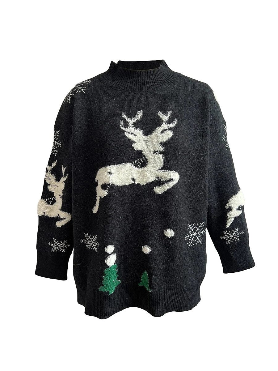 Women's Christmas Reindeer Crew Neck Knit Jumper